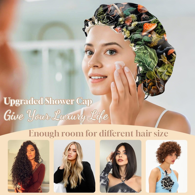 Zewurtuw Luxury Shower Cap Adjustable Reusable Double Waterproof Layer Elastic