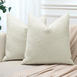 JOTOM Set of 2 Cushion Covers 45x45 cm Textured Boucle Cream Beige Decorative Throw Pillow Covers 18x18 Inch Square Cushion Case Home Decor Pillowcases for Couch Sofa Living Room Bed (Cream Beige)