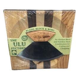 Alaskan Birch Wood Ulu Mezzaluna Knife and Bowl Set Small 6.5" Bowl Herb and Small Job - Walking Bear