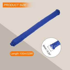 Rebower 1 Pcs Blue Nylon Rope 1/4" x328ft Solid Braided Cord Polypropylene Rope Utility Cord,[for Camping, Tie Down, Securing, Mooring Lines,Indoor & Outdoor Use]