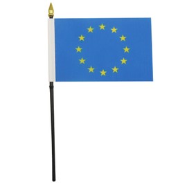 Europe Table Flag 4'' x 6'' - European Union Desk Flag 15 x 10 cm - golden spear top - Drapeau Europe AZ FLAG