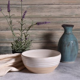 The Barrington Garage Handmade American Pottery 6-inch Soup, Cereal, Side Dish Serving Bowl, White/Natural