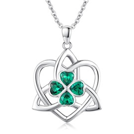 Twoowl Four Leaf Clover Necklace 925 Sterling Silver Celtic Trinity Knot Lucky Clover Necklace Pendant Celtic Irish Jewellery Gift for Womens Girls