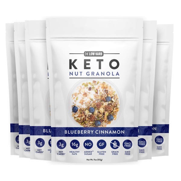Low Karb - Keto Blueberry Nut Granola Healthy Breakfast Cereal - Low Carb Snacks & Food - 3g Net Carbs - Almonds, Pecans, Coconut and more (11 oz) (6 Count)