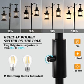 Asmymhd Vintage Dimmable Floor Lamp,2 Classical Lanterns Standing Lamp, Rustic Farmhouse Floor Lamp with Black Finish, for Living Room Bedroom (Black)