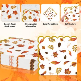 Cangmyxis 60pcs Fall Thanksgiving Paper Plates and Napkins Forks Disposable 7inch & 9inch Party Dessert Plates Maple Leaf Thanksgiving Decorations for Autumn Harvest Party Supplies,Serve 15