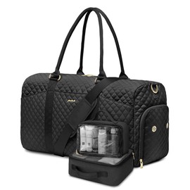 Weekender Travel Duffle Bag for Women - Carry on Bag with Shoe Compartment Overnight Bags with Wet Pocket Toiletry Bags Weekend Yoga Gym Traveling Hospital Bags for Labor and Delivery Black