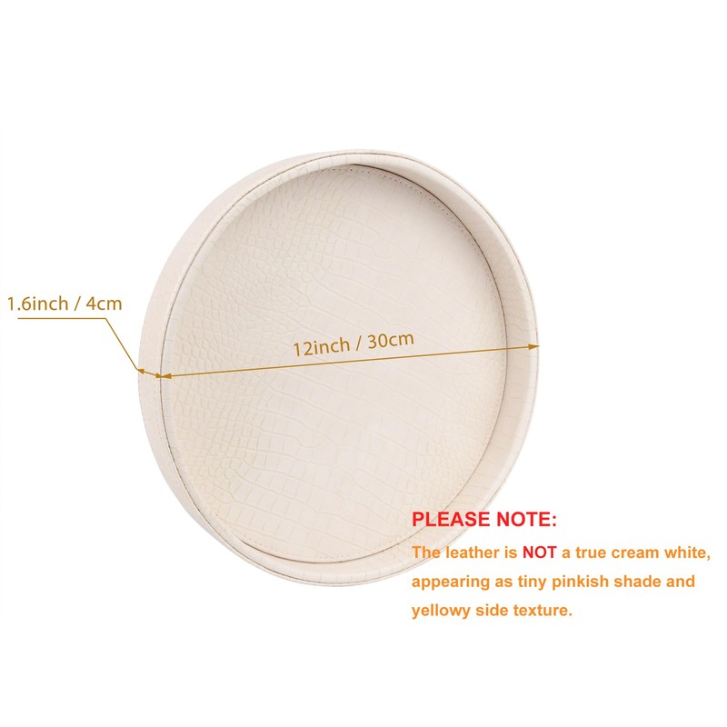 HofferRuffer Faux Leather Round Serving Tray, Vegan Croco Leather Decorative