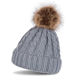 styleBREAKER Cable Pattern Bobble Hat, Knitted Hat with Fur Bobble Winter Beanie Hat, Unisex 04024064 - Beanie gray