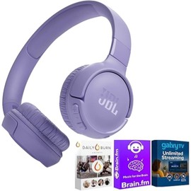JBL Tune 520BT Wireless On-Ear Headphones, Up to 57H Battery Life and Speed Charge, Lightweight, Comfortable and Foldable Design, Hands-Free Calls with Streaming Bundle (Purple)