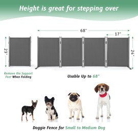 RANTILA 4 Panel Indoor Foldable Dog Fence Freestanding Dog Gate for Stairs, Hallways, or Doorways for Small Dogs- 68 X 24 Inch, Grey, Need Assembly