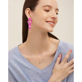 CSY Luxury Marquise Crystal Chandelier Dangle Earrings Trendy Statement Drop Earrings Gifts for Women (hot pink crystal-gold tone)