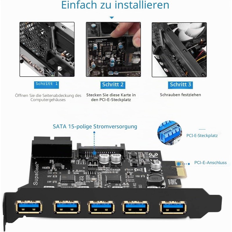 YABOANG USB 3.2 PCI-E Card Gen1 PCI Express 5-Port Card