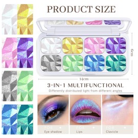 Lilbitty 1 x 8 Colours Glitter Eyeshadow Palette, Shimmering Makeup for Eyes, Waterproof Long-Lasting Shine, Eye Makeup for Party and Everyday Life, Holographic Eye Make-Up