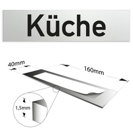 Kinekt3d Leitsysteme Sign, door sign, 160 x 40 x 1.5 mm, anodised aluminium, surface in polished stainless steel look, 100% made in Germany (kitchen)