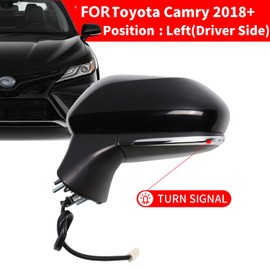 Marretoo for Toyota Camry Side view Mirror Assembly Driver Side 2018 2019 2020 2021 2022 2023 2024 | Power | Heated | Turn Signal |Replaces TO1320367(LH) (POWER+LAMP+HEAT, Driver Side(LH))