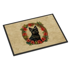 Caroline's Treasures DAC2337MAT Cairn Terrier Christmas Flowers Doormat Front Door Mat Indoor Outdoor Rugs for Entryway, Non Slip Washable Low Pile, 18H X 27W