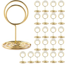 Pack of 22 Metal Table Number Holders, Place Card Holder, Memo Holder, Wedding Gold Card Holder, Mini Table Number Holder, Round Gold Name Cards, for Wedding Party, Anniversary, Graduation