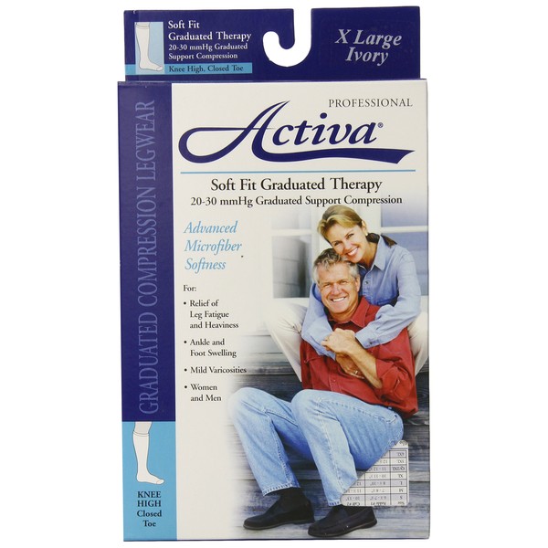 Activa 20-30 mmHg Soft Fit Knee High Socks with Closed Toe, Ivory, X-Large