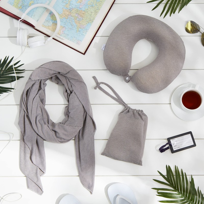 Bucky Jersey Stripe Comfort Travel Accessories, Blanket Scarf, Taupe, One