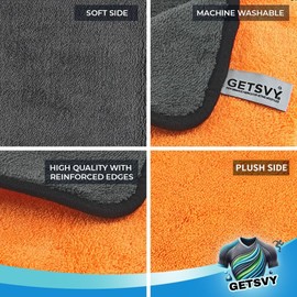 GETSVY Premium Microfiber 600 GSM Dual-Sided Microfiber Towels – Coral Fleece, 16x16 Inches, Ultra-Absorbent for Car Detailing, Home & Sports – 6-Pack, Orange & Charcoal Gray with Hanging Loop