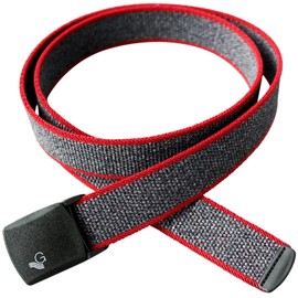 Gebert YKK Black Buckle Stretch Belt, Made in Japan, 3 Sizes, Kids, Long Size, 55.1 inches (140 cm), Stretch Cloth Belt, Solid Color, GI Belt, black line red
