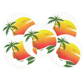 Ebiyah Mini Fan Round - Hand Operated (Tropical Design, 5) - Ideal for Holidays, Weddings, Meetings, Outings, Events - Novelty Party Item - Kids Adult Gift