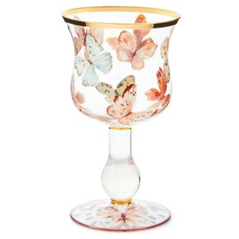 MACKENZIE-CHILDS Stemmed Wine Glass, Decorative Wine Glassware, 16 Ounces, Butterfly Hill