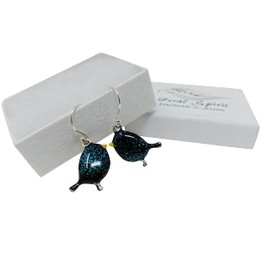 Starling Bird Earrings resin enamel charm dangles on sterling silver earwires Gift Box included. (StarlingSS)