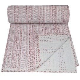 V Vedant Designs Indian Handmade Twin Cotton Hand Block Kantha Quilt Throw Blanket