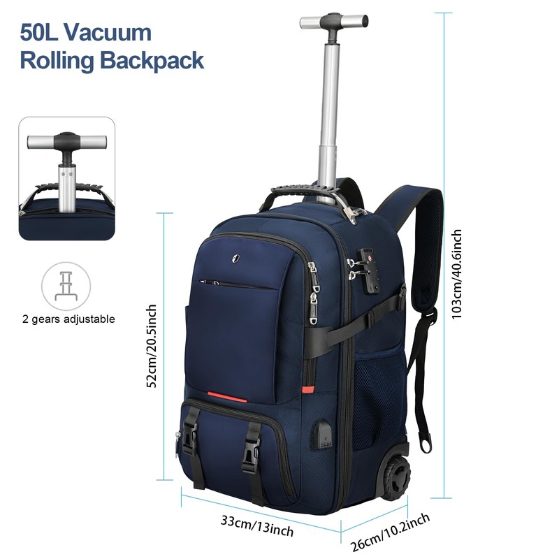 SWICKY RICOOI Backpack with wheels,rolling backpack with 2 Packing Cubes