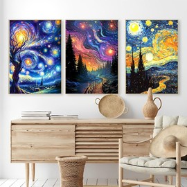 OFRKE Kits de pintura de diamante para adultos, paquete de 3 piezas de arte abstracto de diamante para principiantes, pintura redonda de diamante 5D completa con diamantes, imágenes de gemas de arte