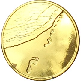 Foot Prints in The Sand Gold Tone Medallion Spiritual Chip Pocket Token Footprints Gift