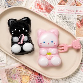 2pcs Big Squishy Cat Squeeze Toys, Kawaii Handmade Taba Squishies Toys Party Favors, Large Black Pink Kitty Fufu Squishy Sensory Fidget Toy Stress Relief for Kids Adults