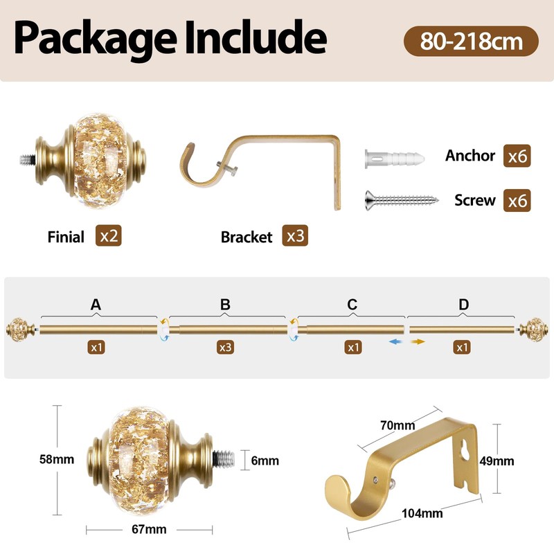 Curtain Rods for Windows 48 to 84 Inch, USFOOK 7/8