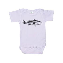 Ebenezer Fire Red Fish Baby Outfit/Salt Water Fishing Onesie/Unisex Bodysuit/Sublimated Design/Super Soft (White Short Sleeve, 6-12 months)