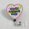 Silently Screaming Inside Heart Badge Reel, Glitter Heart Retractable ID