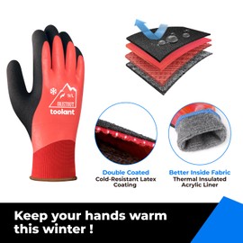 OriStout Winter Work Gloves for Men and Women, Touchscreen, Waterproof Gloves for Working in Freezer, Fishing and Gardening, Thermal Insulated, Super Grip, Red, Medium, 3 Pairs