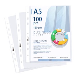 Pack of 100 Transparent Document Wallets DIN A5, Extra Strong 160µ Polypropylene Plastic Document Wallets for Protection of Paper, Files and Documents