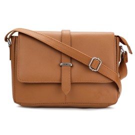 Hudson & James Designer Genuine Leather Women Ladies Travel Satchel Everyday Crossover Cross body Work Mobile Shoulder Handbag Bag (Tan)