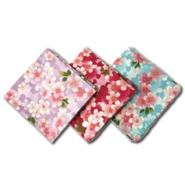 Terra Distribution Square Cute Scarf [ Made in Japan ] Japanese Design Bandanas Hair/Head Scarves for Women and Men (3pcs set (cherry blossom-3))