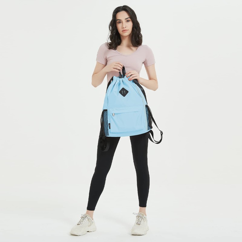 WANDF Drawstring Backpack Sports Gym Bag with Shoes Compartment, Water-Resistant