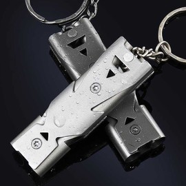 Zeayebsr Pack of 2 Emergency Whistles Made of Stainless Steel High Decibel Signal Whistle, 150 dB Outdoor Emergency Keychain Whistle for Outdoor Survival Camping Hiking Dog Training (Black and Grey)