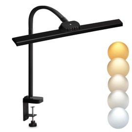 BARMIKA LED Desk Lamp with Clamp, Eye-Caring Desk Light, 20W Architect Desk Lamp for Office Home, Dimmable Smart Lamp, Adjustable 5 Lighting Modes with Memory, Tall Clamp Lamp,Dual Monitor Light,Black