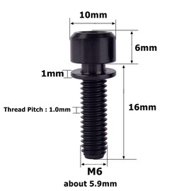 VAMUOEFL Titanium Bicycle Bolt M6x16 18 20mm Allen Hex with Washer Ti Screw 4Pcs (Black, M6x16mm)