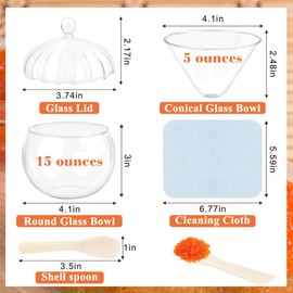 AHIER Caviar Server Set with Lid and 2 Pcs Mother of Pearl Spoon, Glass Caviar Chiller Serving Dish with Ice Holder for Shrimp Ice Cream Sauce, Martini, Cocktail