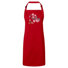 Fabulous Premium Kitchen Apron Red Drawing Bee and Flower Handmade Art Illustration Minimalism, red