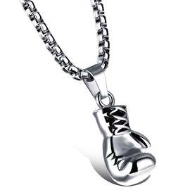 Hamoery Men Women Punk Stainless Steel Silver Boxing Glove Chain Pendant Necklace(Silver(Women))