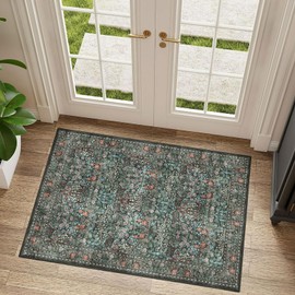 Othilic - Alfombra floral lavable para entrada, color negro, verde, suave, bohemio, antideslizante, para puerta delantera, entrada interior, 2 x 3 pulgadas, pequeña y clásico, para recámara, entrada