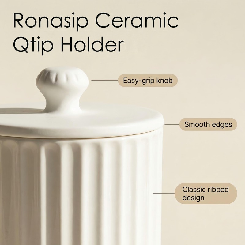 Ronasip White Ceramic Bathroom Organizer and Storage Jars with Lid,